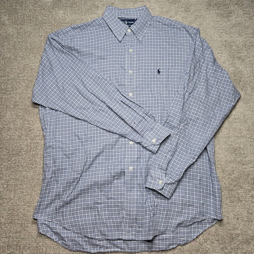 Polo Ralph Lauren Blake Mens Large Blue White Plaid Cotton Button Down Shirt